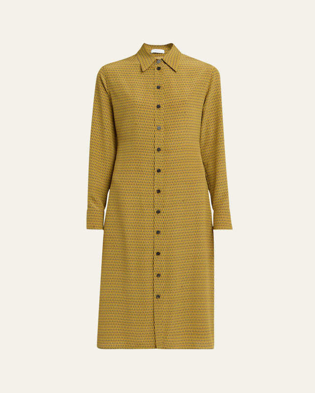 Peacock Silk Crepe De Chine Shirtdress